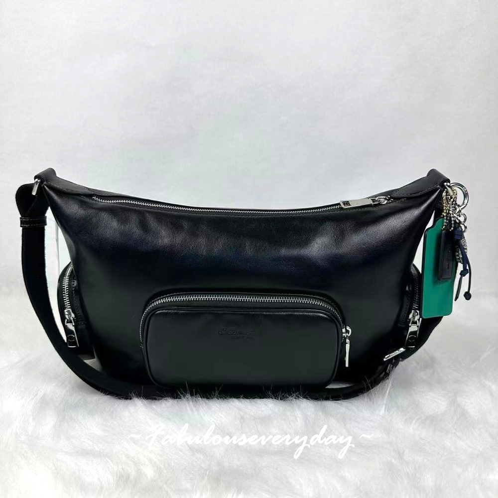 Coach Men's Finn Crossbody Bag With Pockets And Charms CDY58 Silver/Black NWT